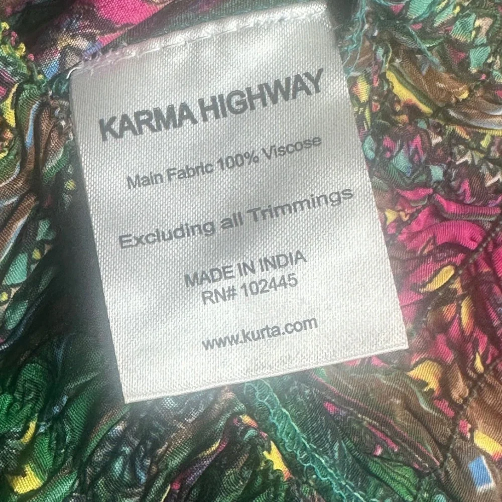 Karma Highway Women One Size Green Pink Paisley Viscose Smocked Waist Blouse Top